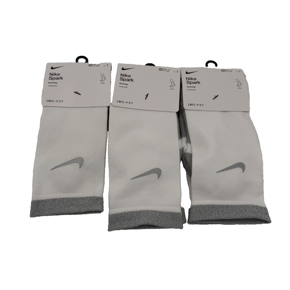 Lot Of 3 Mens Sz 8-9.5/Wmns 9.5-11 Nike Spark White Crew Running Socks CU7200